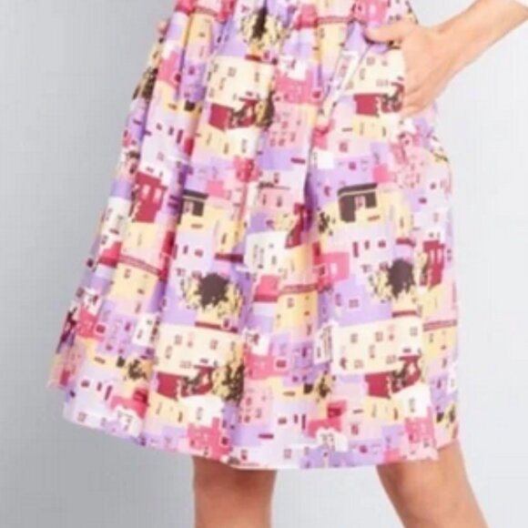 Modcloth Pink & Yellow Cityscape Skirt - Picture 1 of 7